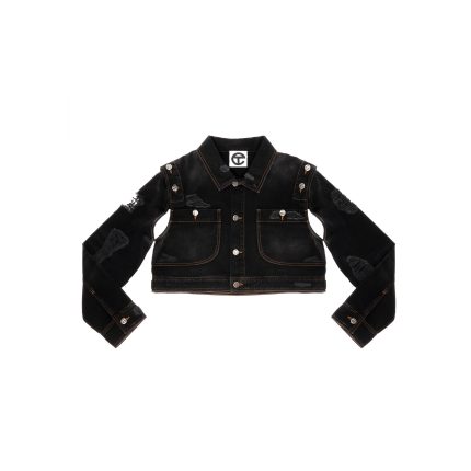 Cropped Detachable Jean Jacket - Distressed Black