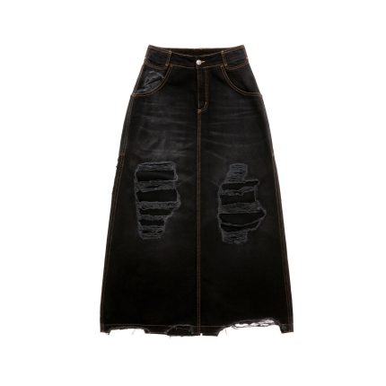 Long Jean Skirt - Distressed Black