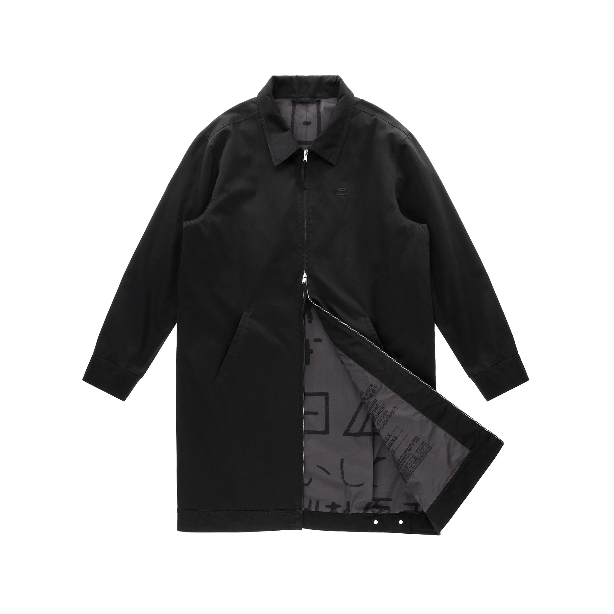 TELFAR-LONG-WORK-JACKET-BLACK-FRONT-UNZIPPED