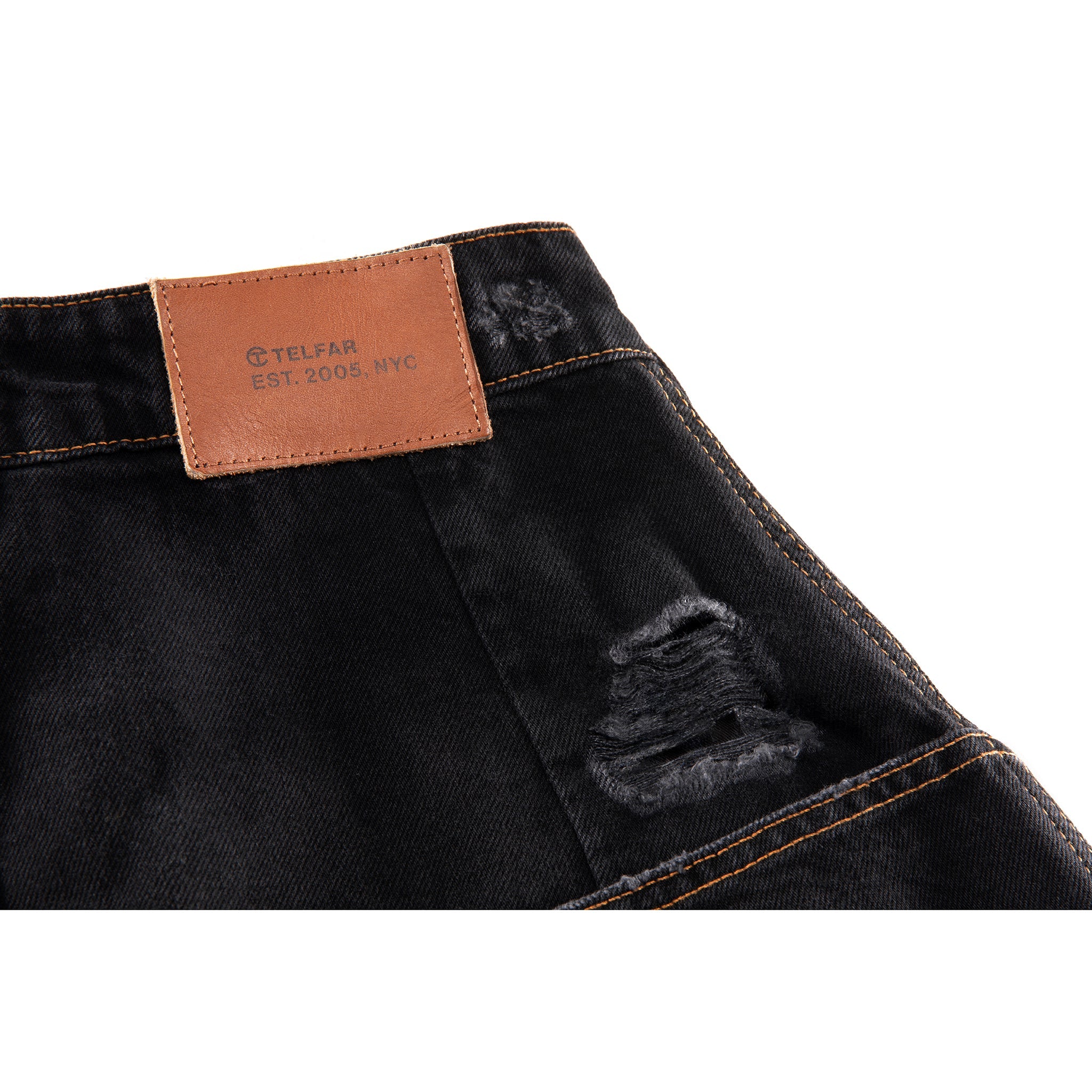 TELFAR-POOM-POOM-JEAN-SHORT-DISTRESSED-BLACK-DETAIL