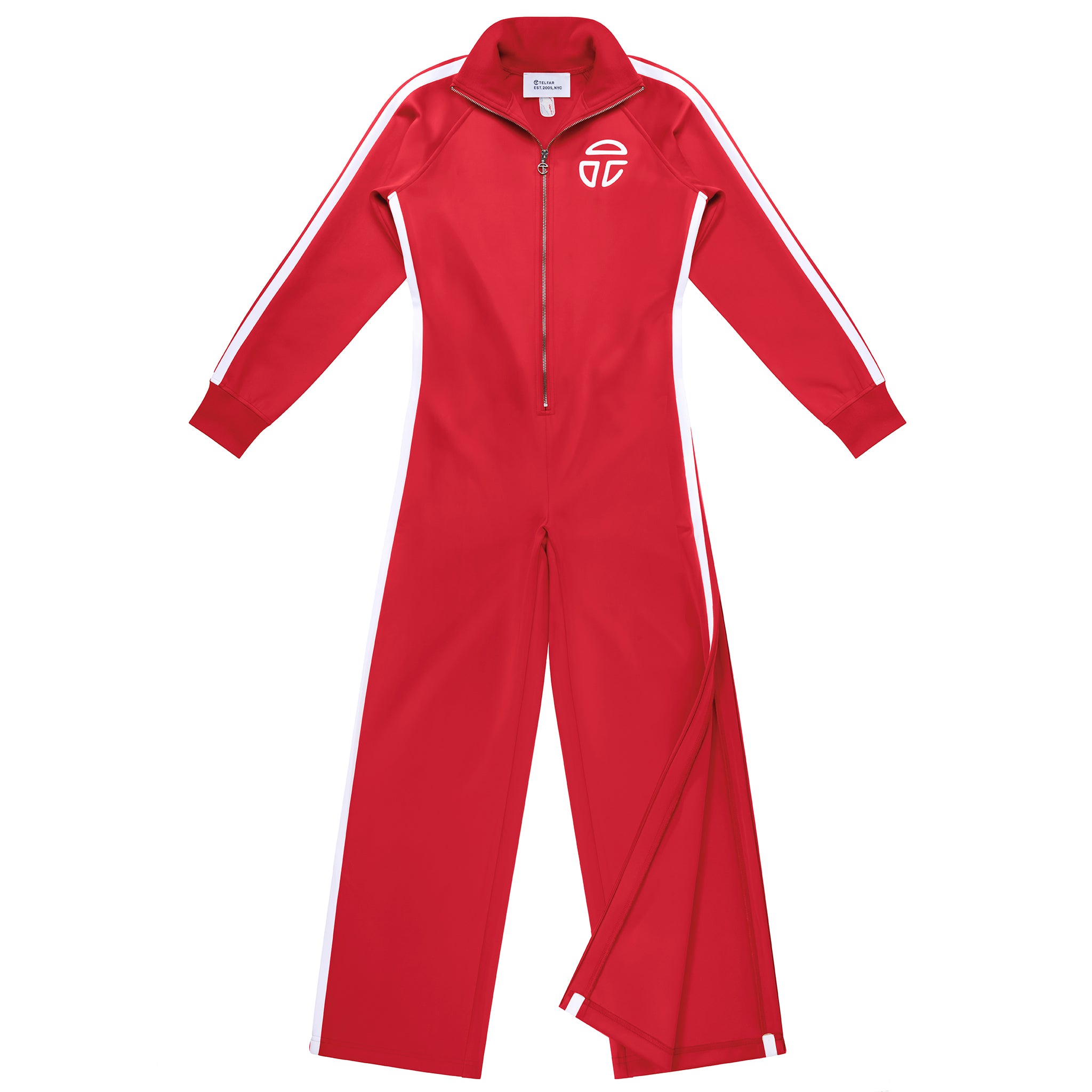 TELFAR-TRACK-LONG-SLEEVE-JUMPSUIT-RED-FRONT-UNZIPPED